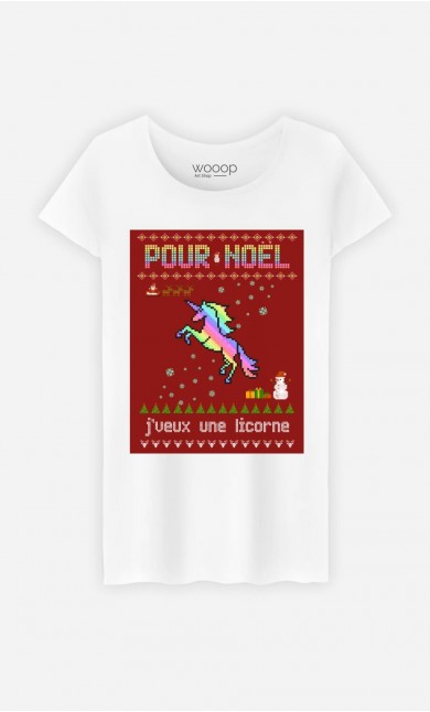 T-Shirt Femme Pour Noël, j'veux une licorne 