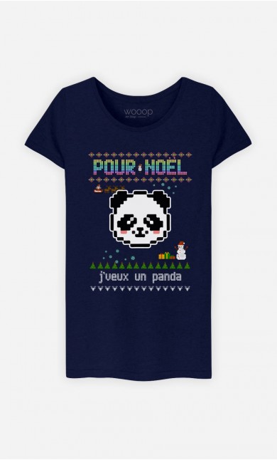 T-Shirt Femme Pour Noël, j'veux un panda