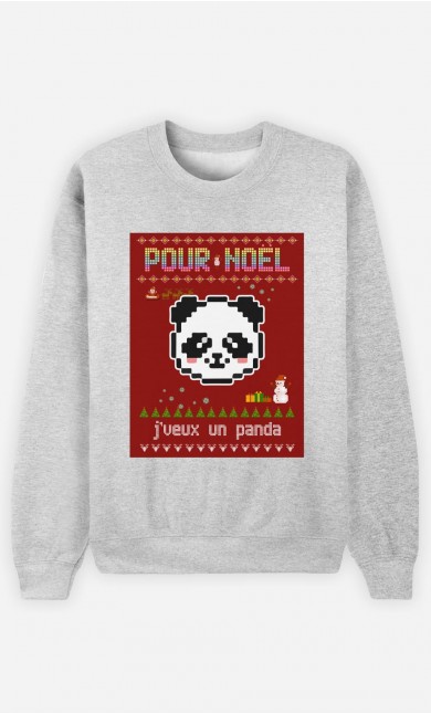 Sweat Homme Pour Noël, j'veux un panda
