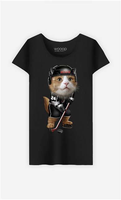 T-Shirt Noir Femme Team hockey cat