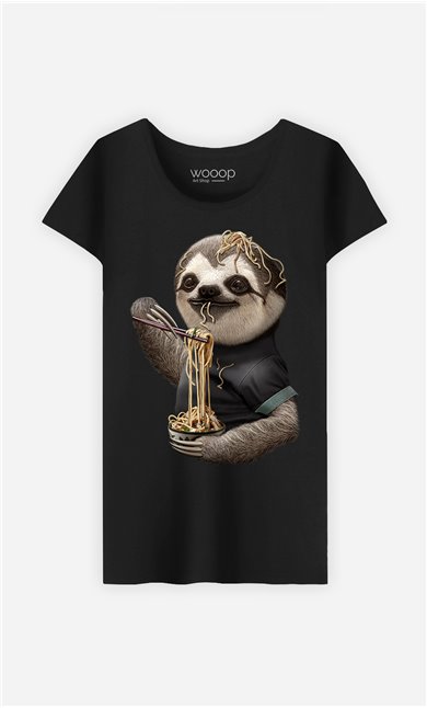 T-Shirt Noir Femme Sloth loves noodles