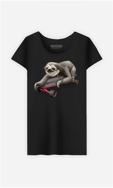 T-Shirt Noir Femme Skateboard sloth
