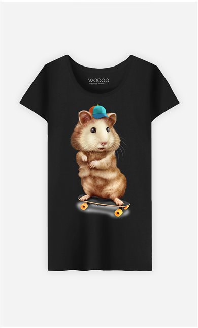 T-Shirt Noir Femme Skateboard hamster