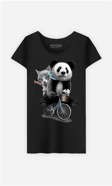 T-Shirt Noir Femme Panda bicycle
