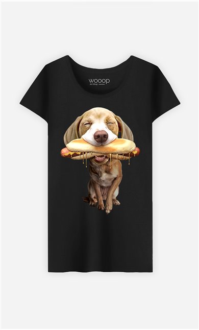 T-Shirt Noir Femme Hotdog