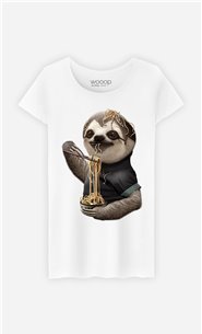 T-Shirt Blanc Femme Sloth loves noodles