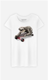 T-Shirt Blanc Femme Skateboard sloth
