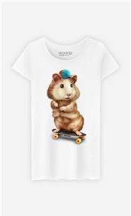T-Shirt Blanc Femme Skateboard hamster
