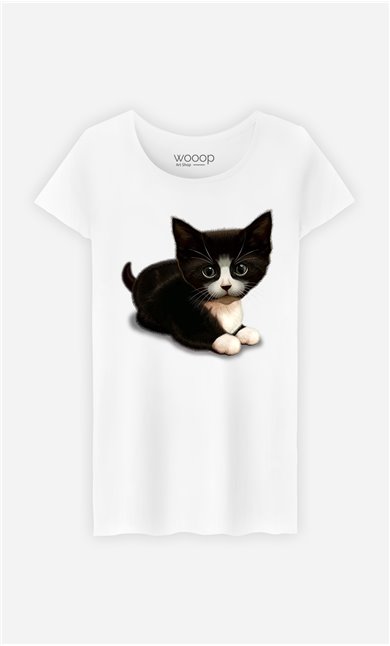 T-Shirt Blanc Femme Cute cat
