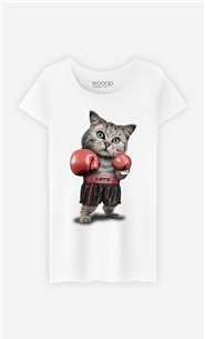 T-Shirt Blanc Femme Boxing cat