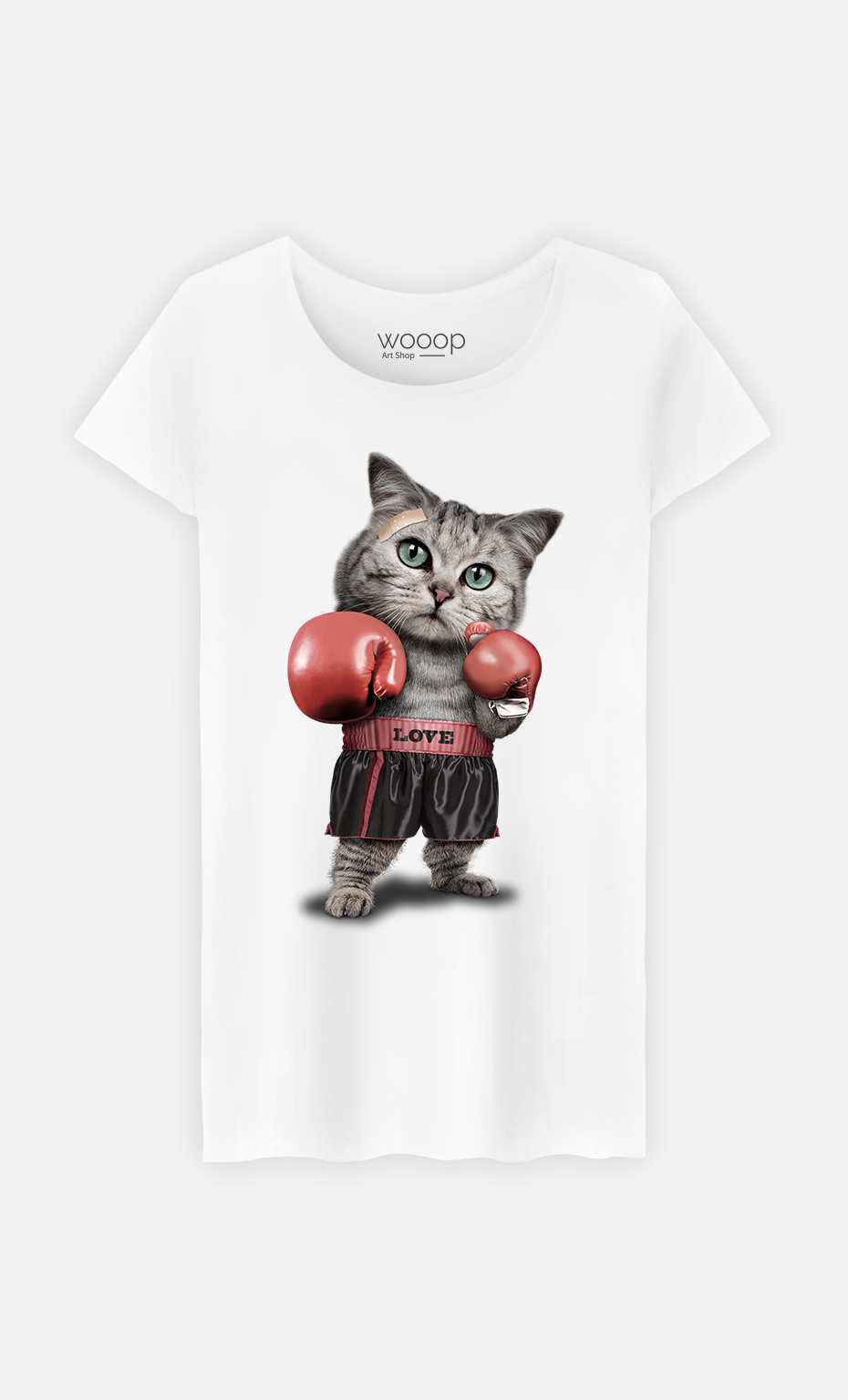 T-Shirt Blanc Femme Boxing cat
