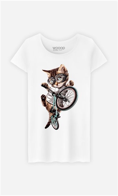 T-Shirt Blanc Femme BMX cat