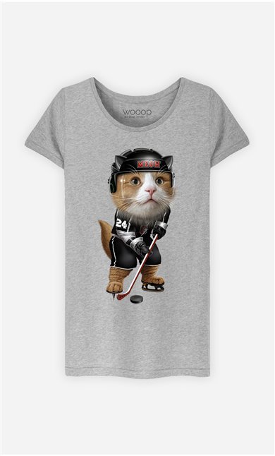 T-Shirt Gris Femme Team hockey cat
