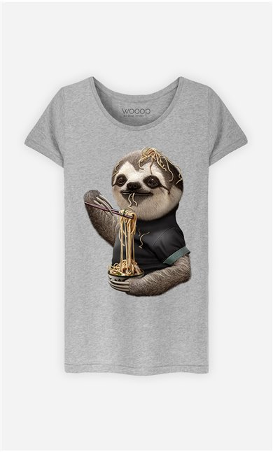 T-Shirt Gris Femme Sloth loves noodles