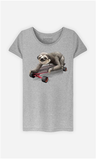 T-Shirt Gris Femme Skateboard sloth