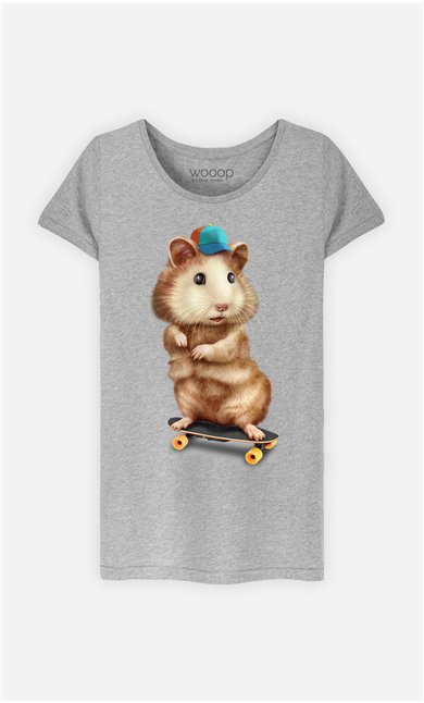 T-Shirt Gris Femme Skateboard hamster