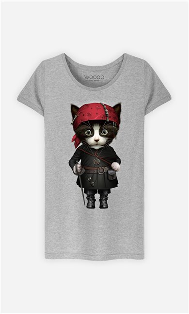 T-Shirt Gris Femme Pirate cat