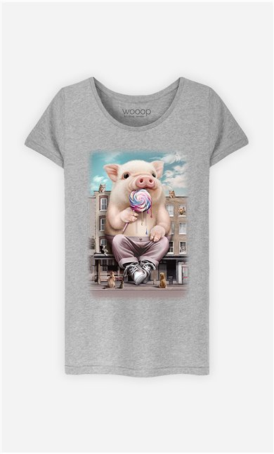 T-Shirt Gris Femme Pig attack