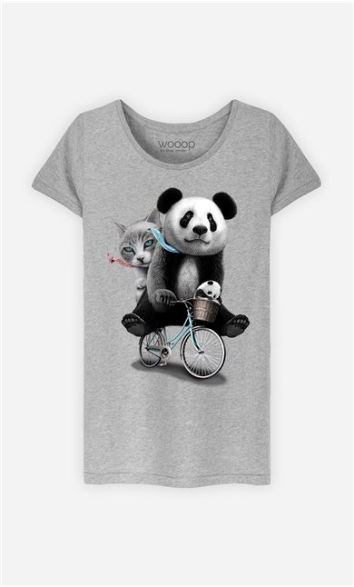 T-Shirt Gris Femme Panda bicycle