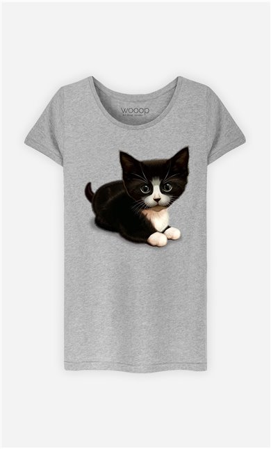 T-Shirt Gris Femme Cute cat