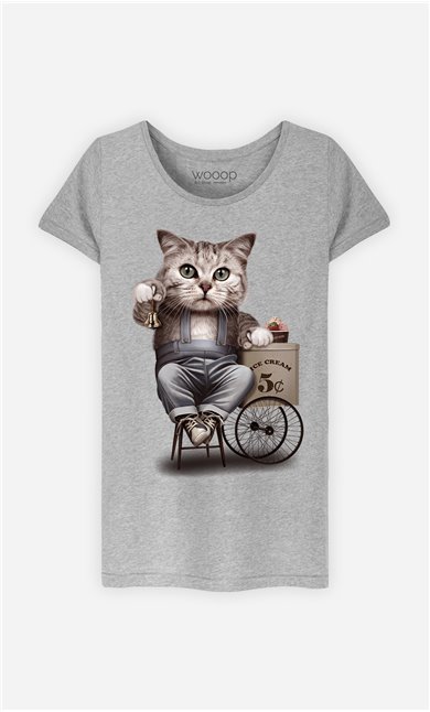 T-Shirt Gris Femme Cat selling ice cream