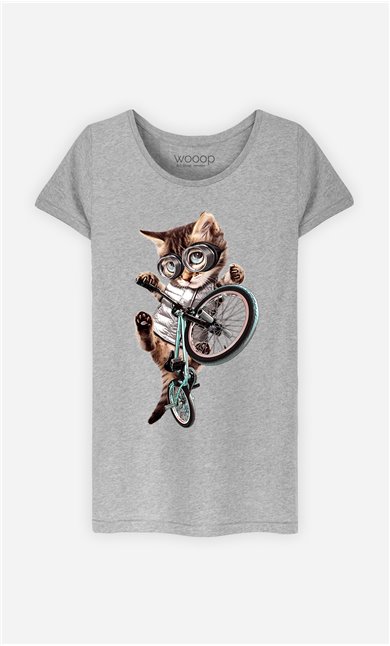 T-Shirt Gris Femme BMX cat