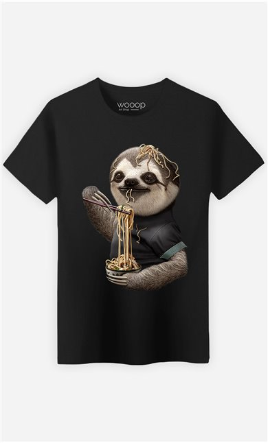 T-Shirt Noir Homme Sloth loves noodles