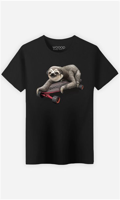 T-Shirt Noir Homme Skateboard sloth