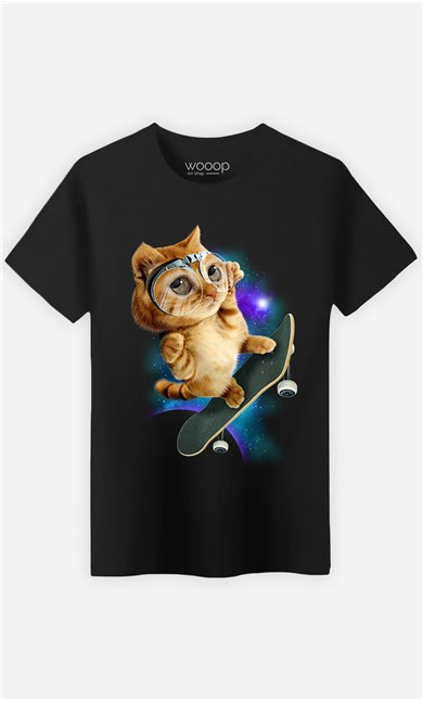 T-Shirt Noir Homme Skateboard cat