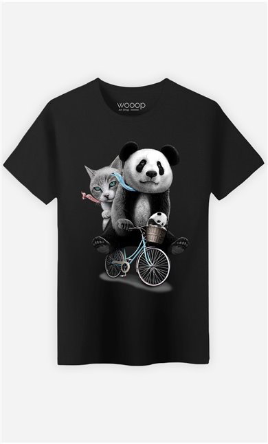 T-Shirt Noir Homme Panda bicycle