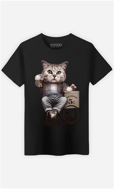 T-Shirt Noir Homme Cat selling ice cream