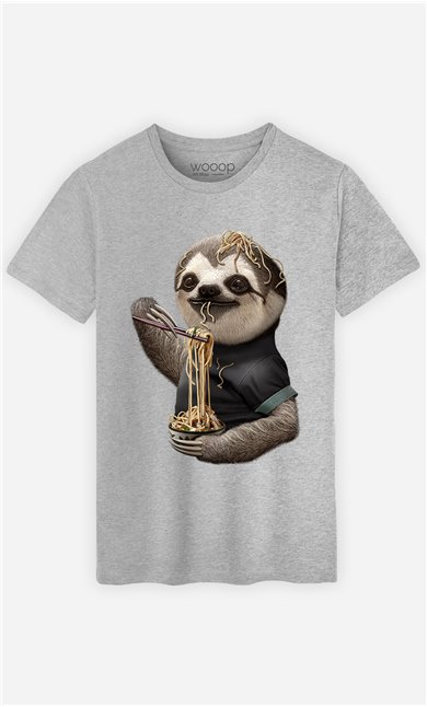 T-Shirt Gris Homme Sloth loves noodles