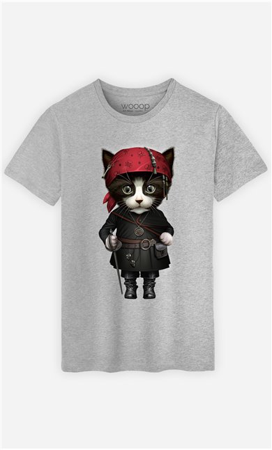 T-Shirt Gris Homme Pirate cat