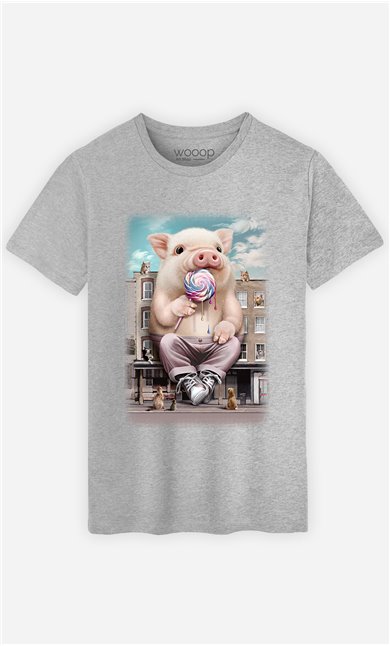 T-Shirt Gris Homme Pig attack