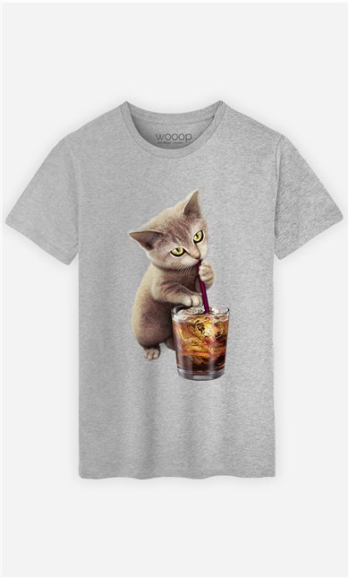 T-Shirt Gris Homme Cat loves soft drink