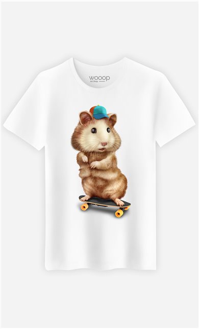 T-Shirt Blanc Homme Skateboard hamster