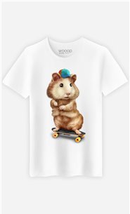 T-Shirt Blanc Homme Skateboard hamster