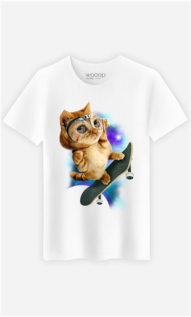 T-Shirt Blanc Homme Skateboard cat