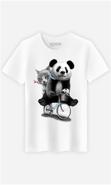 T-Shirt Blanc Homme Panda bicycle