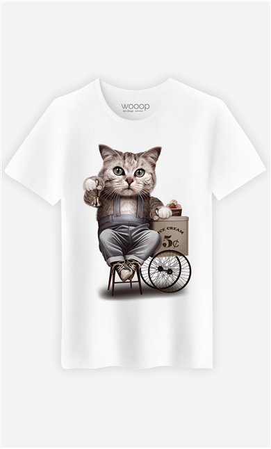 T-Shirt Blanc Homme Cat selling ice cream