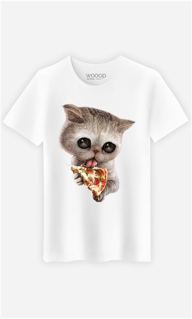 T-Shirt Blanc Homme Cat loves pizza