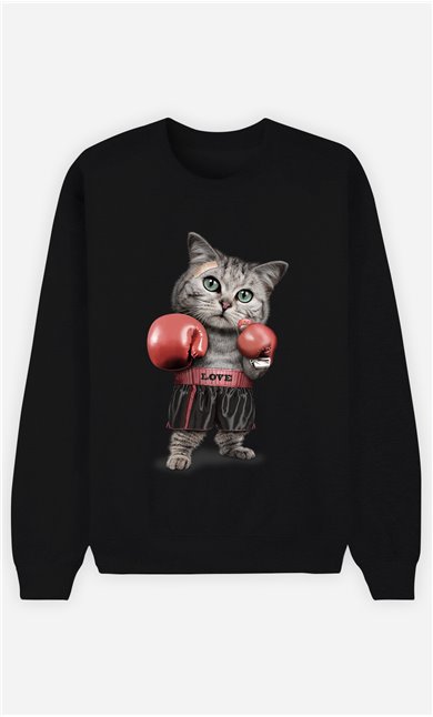 Sweat Noir Femme Boxing cat