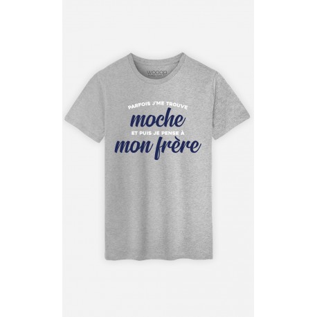 T-Shirt Gris Homme Puis Je Pense à Mon Frère idée cadeau original - Wooop.fr