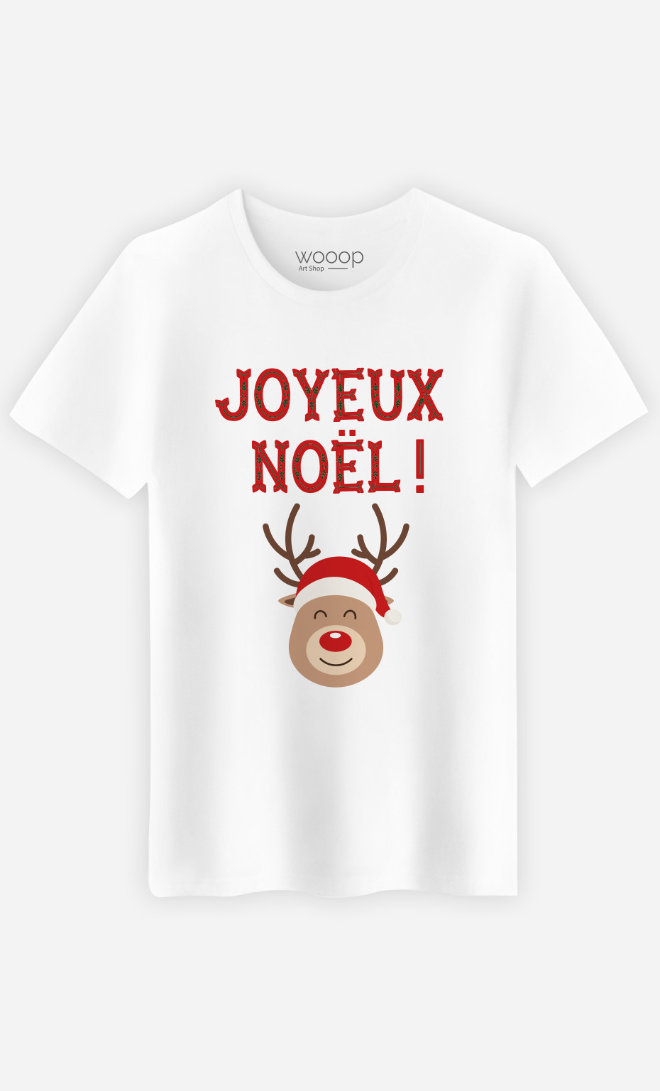 T-Shirt Blanc Homme Joyeux Noël Renne - Wooop Art Shop 