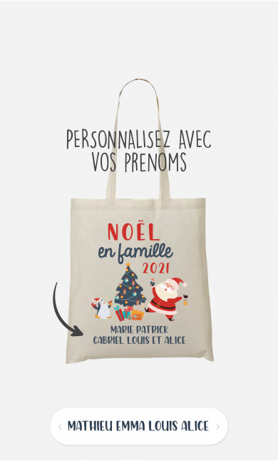 Tote Bag Noël En Famille à personnaliser