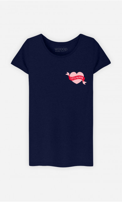 T-shirt Femme Super Maman Cœur Ruban Rose