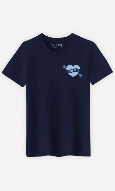 T-shirt Homme Super Papa Cœur Ruban Bleu
